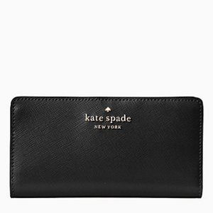 Kate Spade Staci Large Slim Bifold Wallet - Black Saffiano Leather